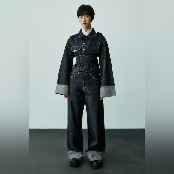 Zara TRF turned up cuff denim jeans size 2 - Picture 2 of 11